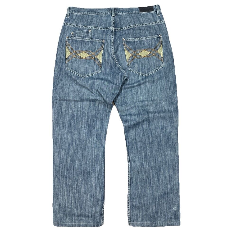 Vintage Y2K Sean John Baggy Jeans 36x32 Hip Hop Skater Embroidered Light Wash